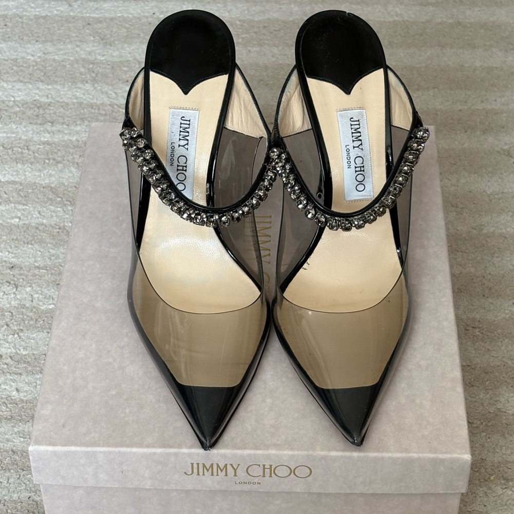 Jimmy Choo Smoky Black Heels with Crystal Strap - Picture 2 of 7